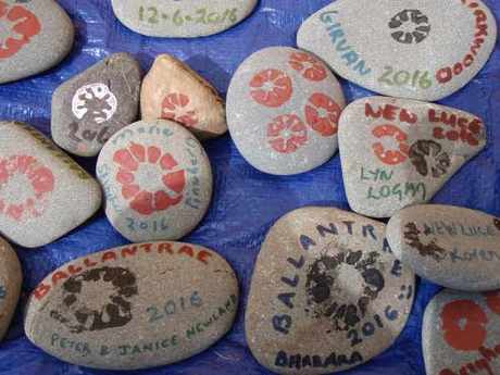 Messages painted on Biosphere Stones from Ballantrae beach 2016