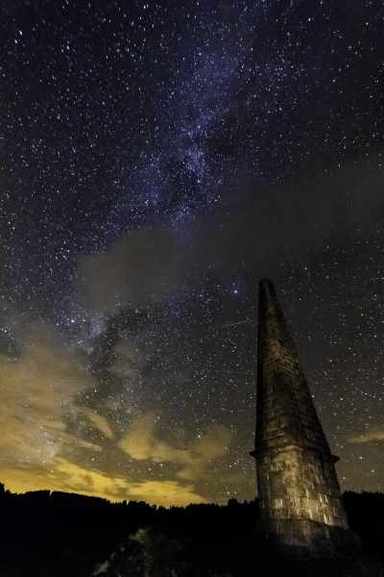 Star packed night time sky with Murray's Monument in the freground
