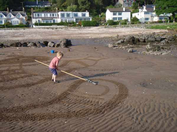 Rakes make great marks on the sand and with a bit of practice and advice from the freelance Ranger you will soon be making your own unique creations